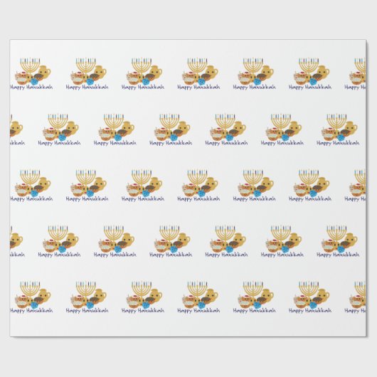 Happy Hanukkah and cute Hanukkah characters Geschenkpapier (Flach)