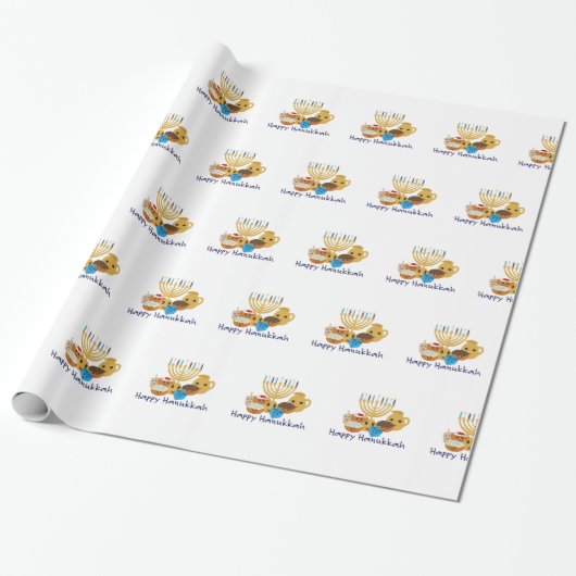 Happy Hanukkah and cute Hanukkah characters Geschenkpapier (Ungerollt)