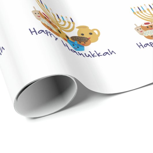 Happy Hanukkah and cute Hanukkah characters Geschenkpapier (Rolleneckpunkt)