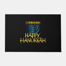 Happy Hanukkah Aquamarin Gold Black Menorah Door M