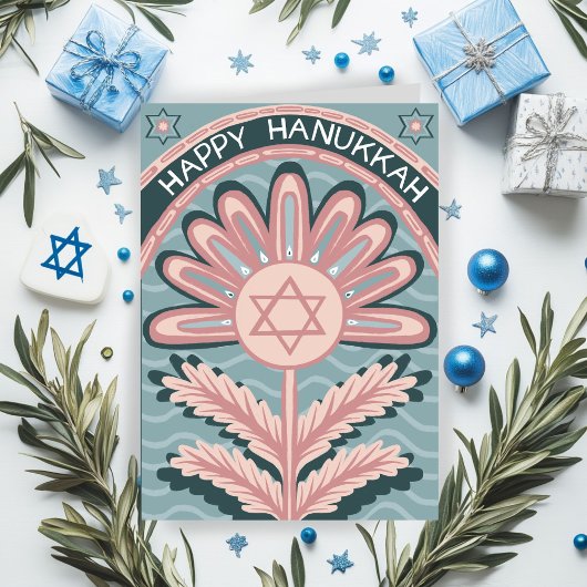 Happy Hanukkah Art Nouveau Bloom Holiday Karte