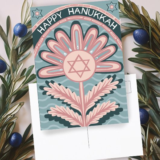 Happy Hanukkah Art Nouveau Bloom Holiday Postkarte
