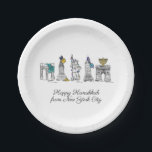 Happy Hanukkah aus New York City NYC Chanukah Pappteller<br><div class="desc">Im Design finden Sie eine originelle Bridge-und-Tinte-Illustration verschiedener New Yorker Sehenswürdigkeiten, darunter die Freiheitsstatue, den Washington Square Arch und die Brooklyn Bridge, die für die Feriensaison "gekleidet" ist. Ideal um Hanukkah und die jüdischen Feiertage zu feiern. Dieses NYC Design ist auch auf anderen Produkten erhältlich. Auch die Koordination von Chanukah...</div>