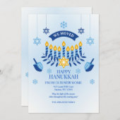 Happy Hanukkah aus unserer neuen Zuhause-Urlaubska Einladung (Vorne/Hinten)