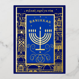 Happy Hanukkah Beautiful Jewish Holiday Menorah Folie Einladungspostkarte