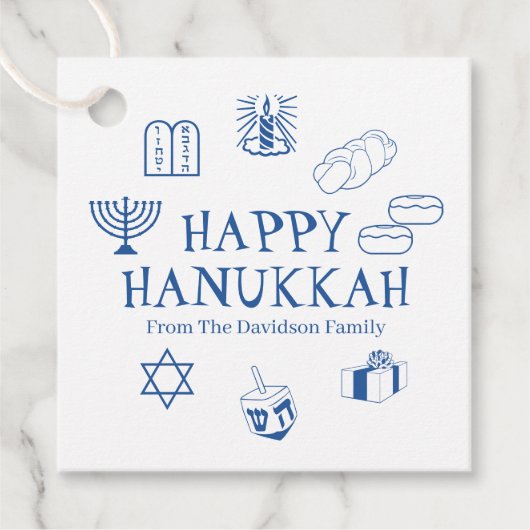 Happy Hanukkah Blau, der Name der Familie Geschenkanhänger (Vorderseite)