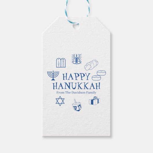 Happy Hanukkah Blau, der Name der Familie Geschenkanhänger (Vorderseite)