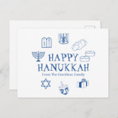 Happy Hanukkah Blau, der Name der Familie Postkarte (Vorne/Hinten)