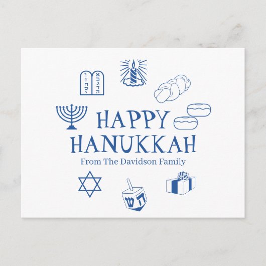 Happy Hanukkah Blau, der Name der Familie Postkarte (Vorderseite)