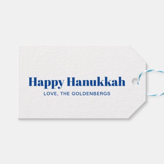 Happy Hanukkah Blau Gold moderne Streifen Brauch Geschenkanhänger (Vorderseite (Horizontal))