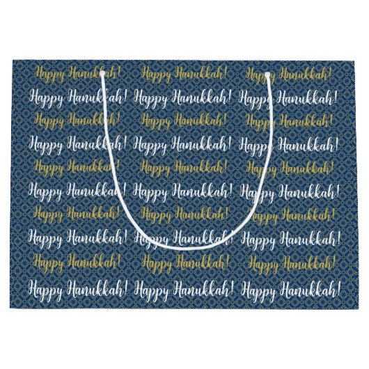Happy Hanukkah Blau, Gold und Weiß Große Geschenktüte (Vorderseite)