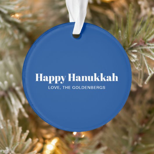Happy Hanukkah Blau moderne gestreifte Muster nach Ornament (Baum)