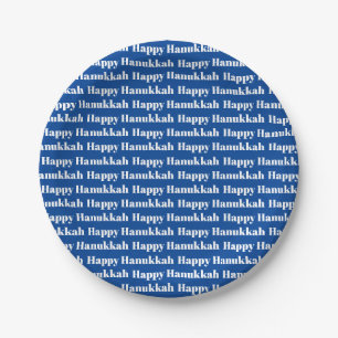Happy Hanukkah Blau moderne Typografie Muster Pappteller