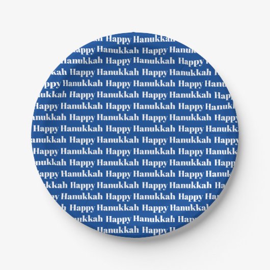 Happy Hanukkah Blau moderne Typografie Muster Pappteller (Vorderseite)