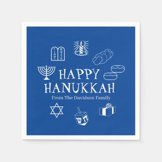 Happy Hanukkah Blau & Weiß benutzerdefinierte Fami Serviette (Vorderseite)