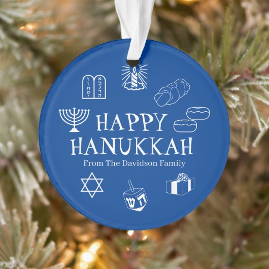 Happy Hanukkah Blau & Weiß individuelle Name bevor Ornament (Baum)