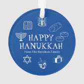 Happy Hanukkah Blau & Weiß individuelle Name bevor Ornament (Rückseite)