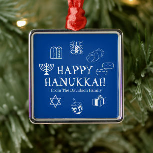 Happy Hanukkah Blau & Weiß individuelle Name bevor Ornament Aus Metall