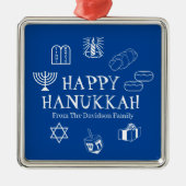 Happy Hanukkah Blau & Weiß individuelle Name bevor Ornament Aus Metall (Vorne)