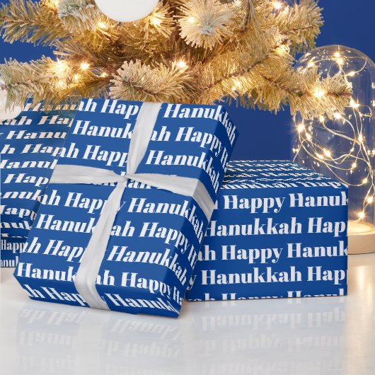 Happy Hanukkah blau weiß, moderne Typografie Gesch Geschenkpapier (Feiertage)