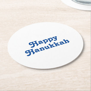"Happy Hanukkah" blaue weiße Feier Runder Pappuntersetzer