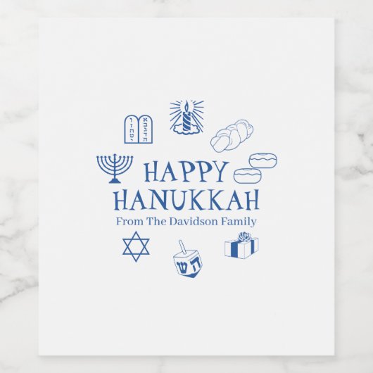 Happy Hanukkah Blauen individuelle Name Geschenk G Weinetikett (Einzelnes Label)