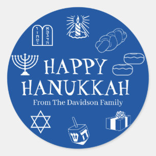 Happy Hanukkah blauer, benutzerdefinierter Text ni Runder Aufkleber
