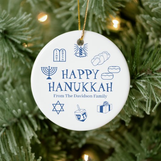 Happy Hanukkah blauer individuelle Name bevorzugt Keramik Ornament (Baum)