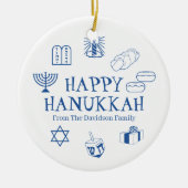 Happy Hanukkah blauer individuelle Name bevorzugt Keramik Ornament (Vorne)