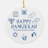 Happy Hanukkah blauer individuelle Name bevorzugt Keramik Ornament (Hinten)