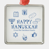 Happy Hanukkah blauer individuelle Name bevorzugt Ornament Aus Metall (Vorne)