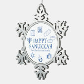 Happy Hanukkah blauer individuelle Name bevorzugt Schneeflocken Zinn-Ornament (Rechts)