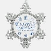 Happy Hanukkah blauer individuelle Name bevorzugt Schneeflocken Zinn-Ornament (Vorderseite)