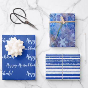 Happy Hanukkah Blauer Winter Geschenkpapier Set