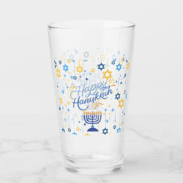 Happy Hanukkah Blue And Gold Glas