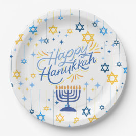 Happy Hanukkah Blue And Gold Pappteller