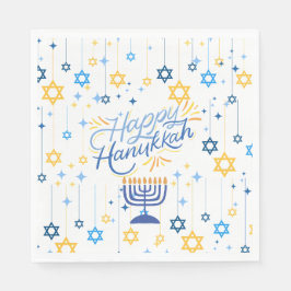 Happy Hanukkah Blue And Gold Serviette