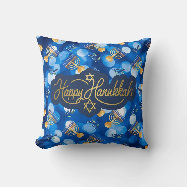 Happy Hanukkah Blue And White Kissen (Vorderseite)