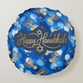 Happy Hanukkah Blue And White Rundes Kissen