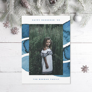 Happy Hanukkah Blue Brushed Jüdisches Holiday Foto Feiertagskarte