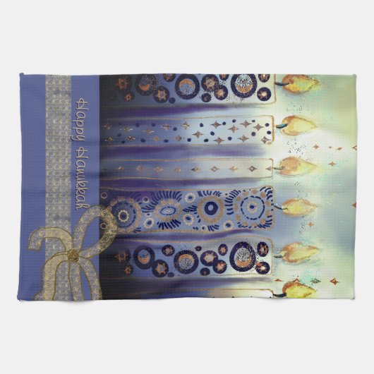 Happy Hanukkah Blue Candles Geschirrtuch (Horizontal)