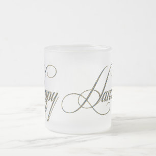 Happy Hanukkah Blue Gold Glitzer Look Design Tasse