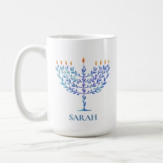 Happy Hanukkah Blue Menorah Festival of Lights Kaffeetasse (Links)