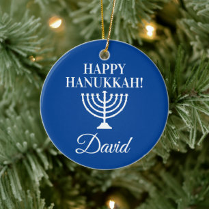 Happy Hanukkah Blue menorah Gewohnheit jüdischen  Keramik Ornament
