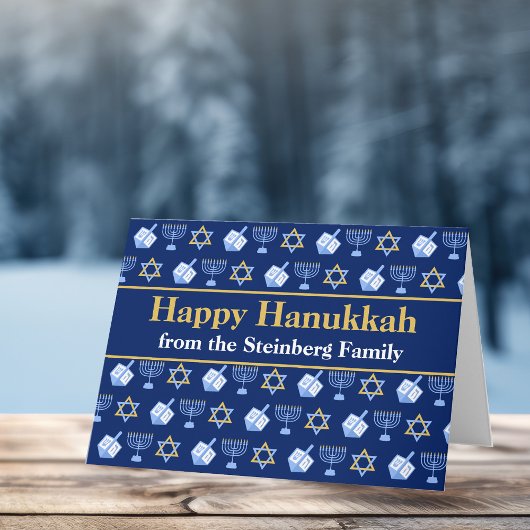 Happy Hanukkah Blue Menorah Star von David Pattern Karte