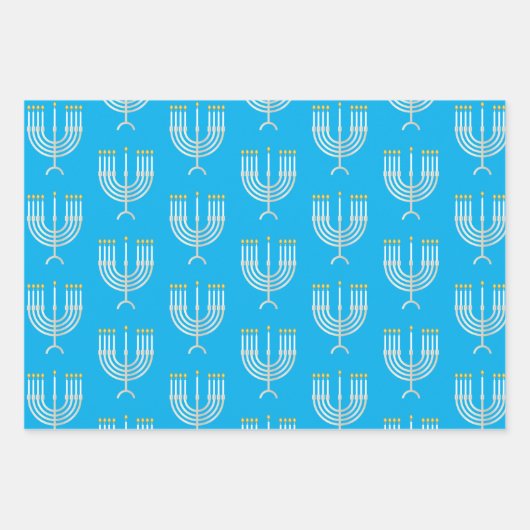Happy Hanukkah Blue Star Menorah Dreidel Geschenkpapier Set (Vorderseite 2)