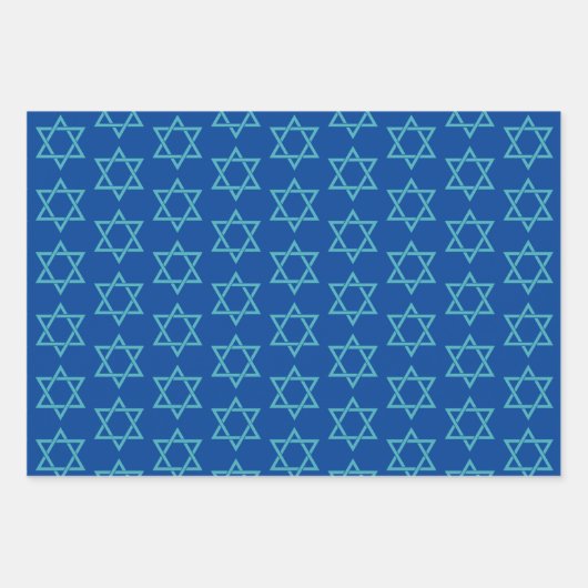 Happy Hanukkah Blue Star Menorah Dreidel Geschenkpapier Set (Vorderseite)