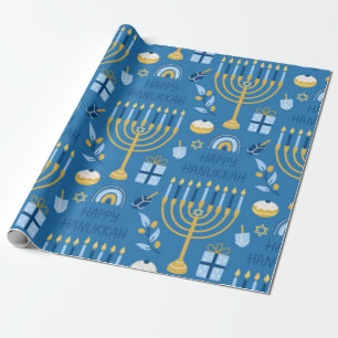 Happy Hanukkah Blue Star von David Menorah Geschenkpapier