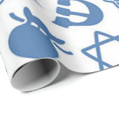 Happy Hanukkah Blue Star von David Menorah Wrappin Geschenkpapier (Rolleneckpunkt)