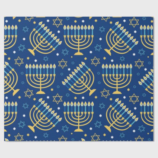 Happy Hanukkah Blue Star von David Menorah Wrappin Geschenkpapier (Flach)